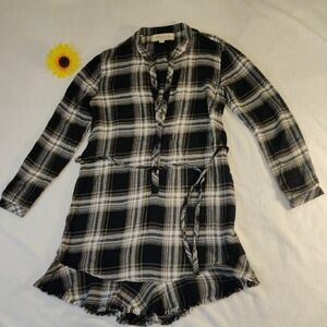 Cloth & Stone. Plaid Long Sleeve Dress with Ruffle Hem.